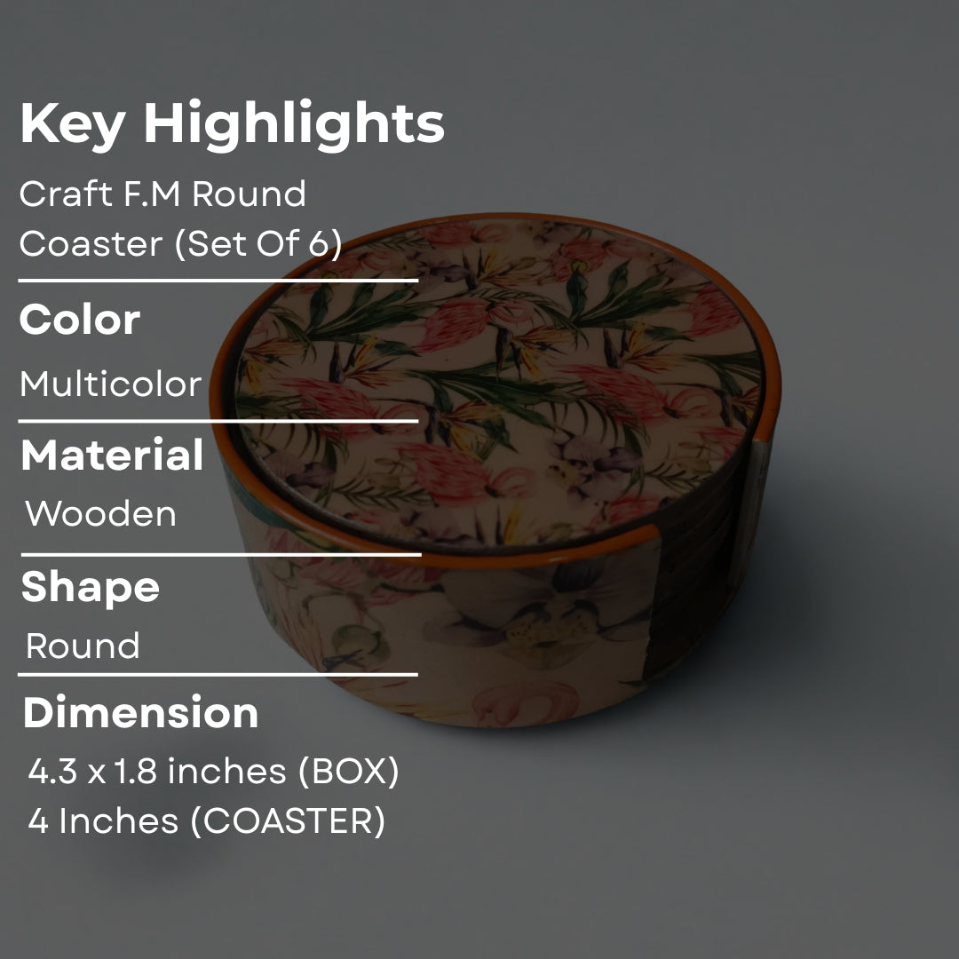 Table Coaster - Wooden Flamingo Print With Enamel