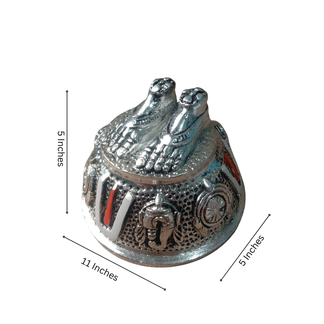 Silver Plated Laxmi Paduka in Blue Velvet Box for Auspicious Diwali Gifting