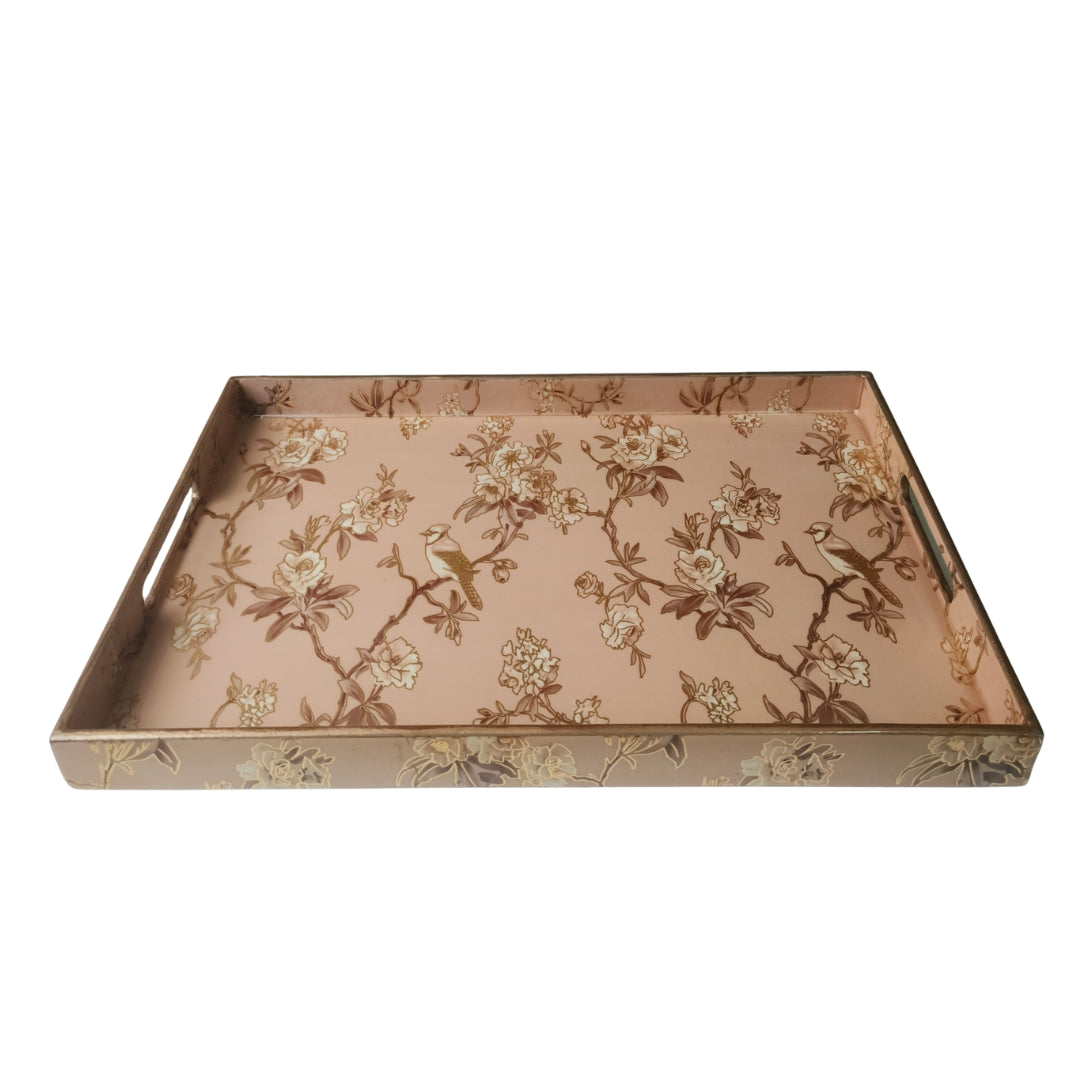 Wooden Peach Bird Print Design Tray Large