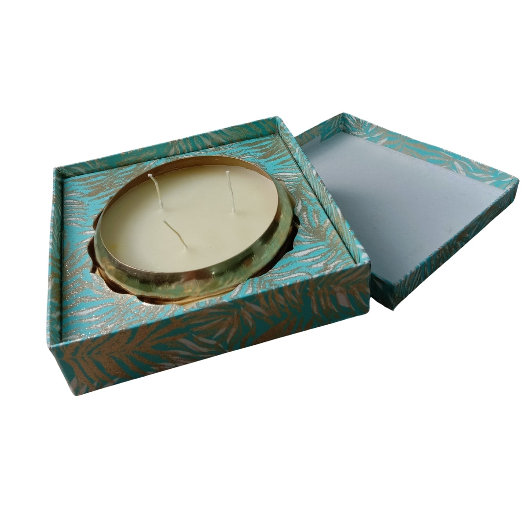 Gold Bowl 3-Wick Scented Candle in Blue Gift Box