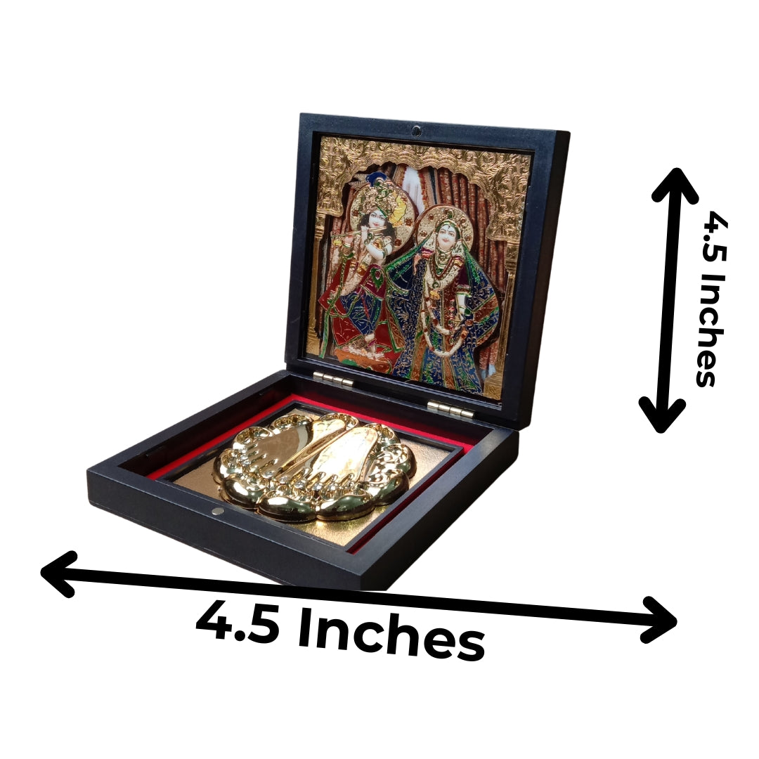 Premium 24K Gold & 999 pure Silver Plated Radha Krishna Charan Paduka Pooja Box