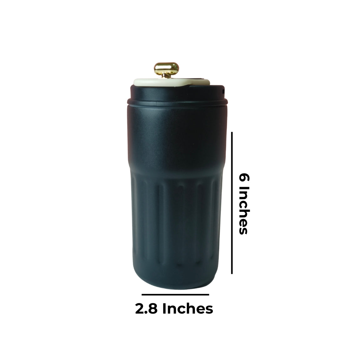 Black Stainless Steel Temperature Measure Sipper With Golden Capsule Knob