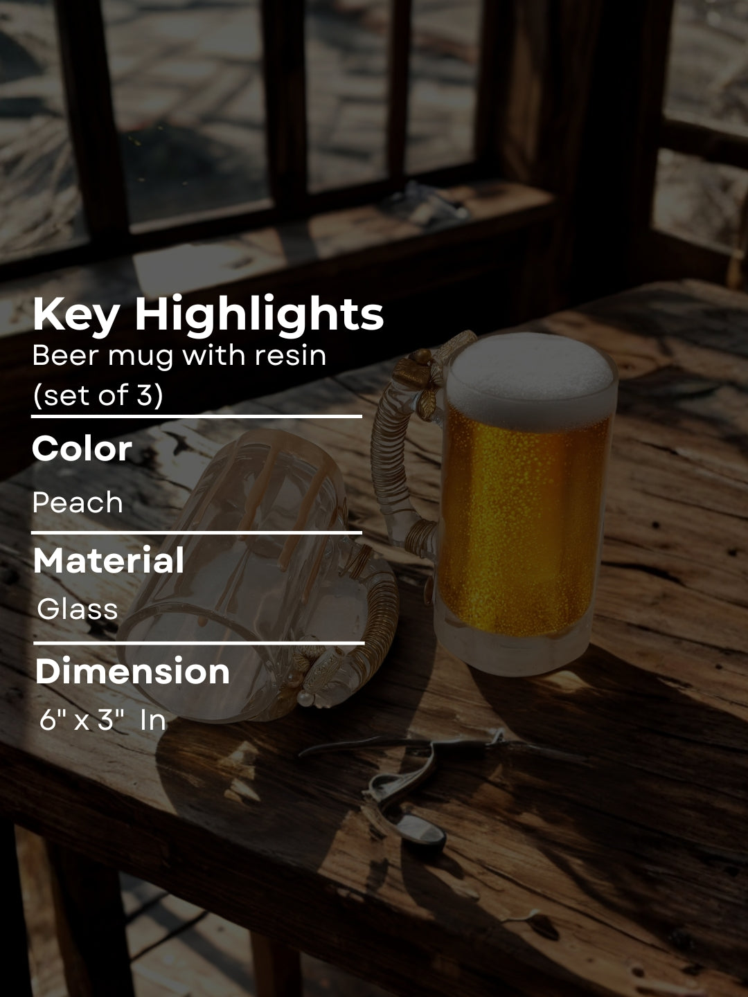 White Resin Filigree Beer Mugs Set of 3