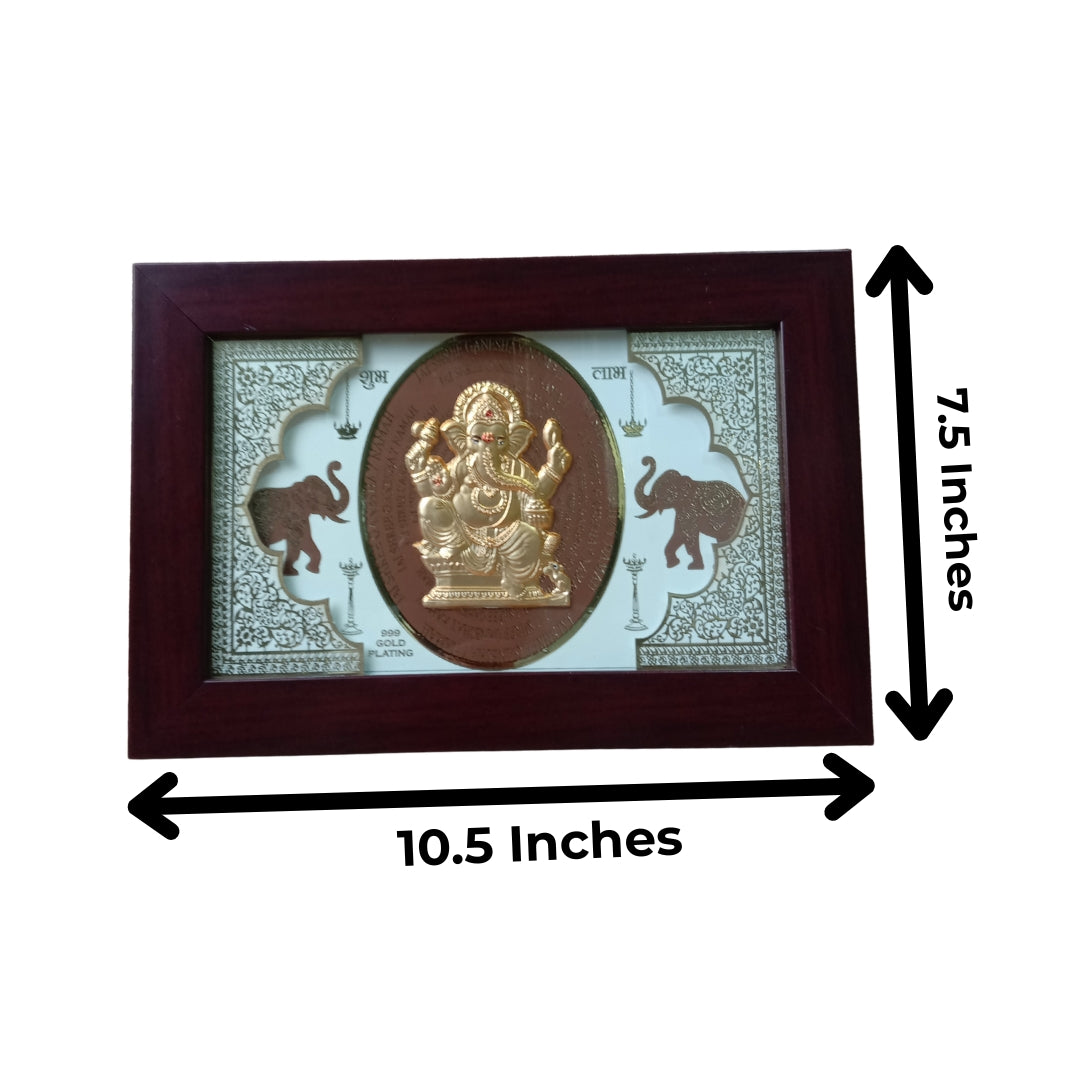 24K Gold Plated Ganesha Idol Wooden Frame | Divine Gold Plated & Fiber Frame Ganpati Idol for Home Decor
