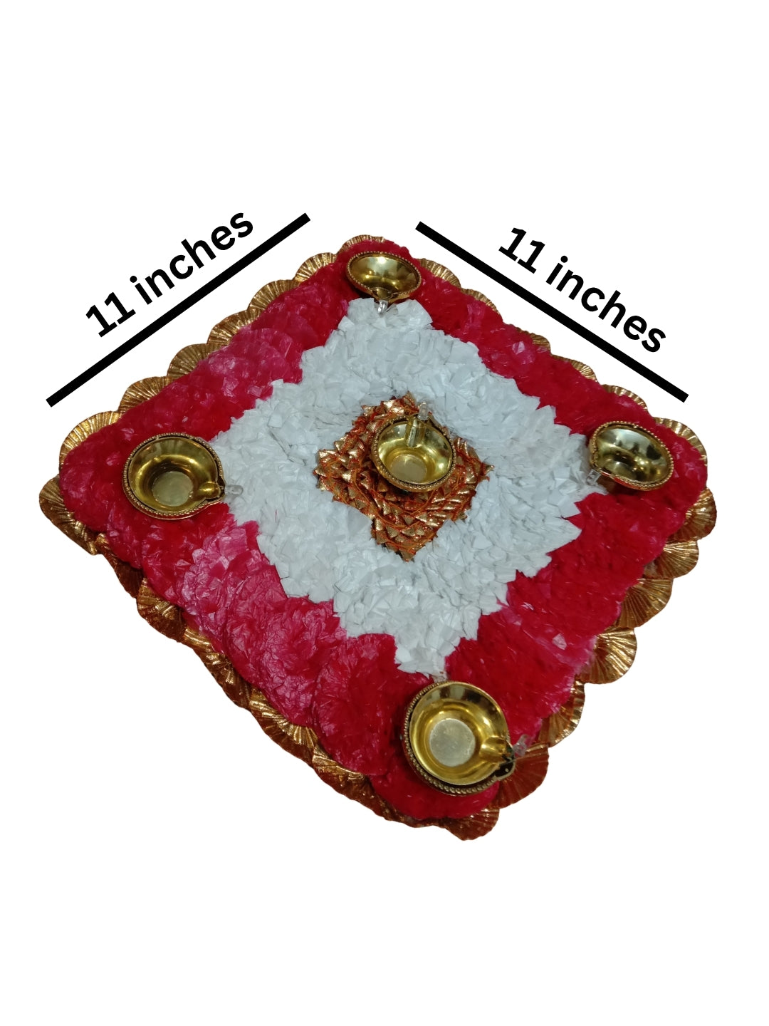 Handmade Red & White Floral Puja Mat / rangoli Set of 3 with Diyas