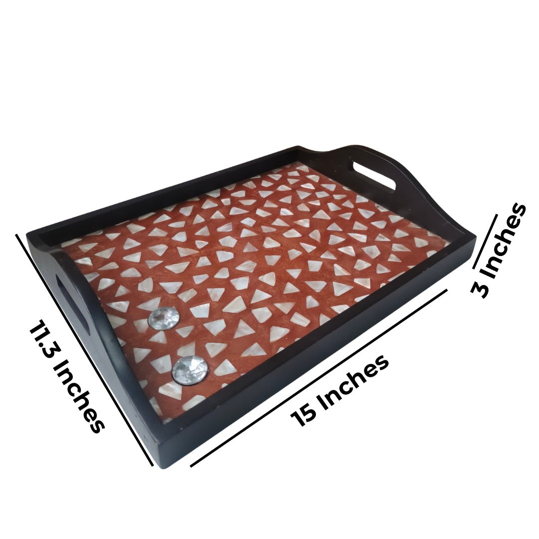 Set of 2 - wooden mother of pearl & chemical trays
