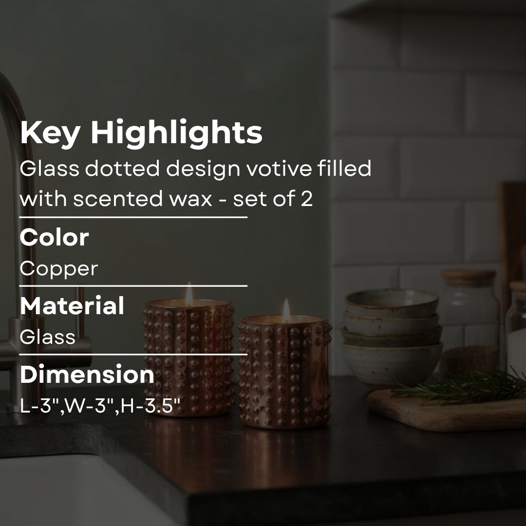 Copper Dotted Glass Votive Candle Holders - Scented Wax Set (Set of 2)