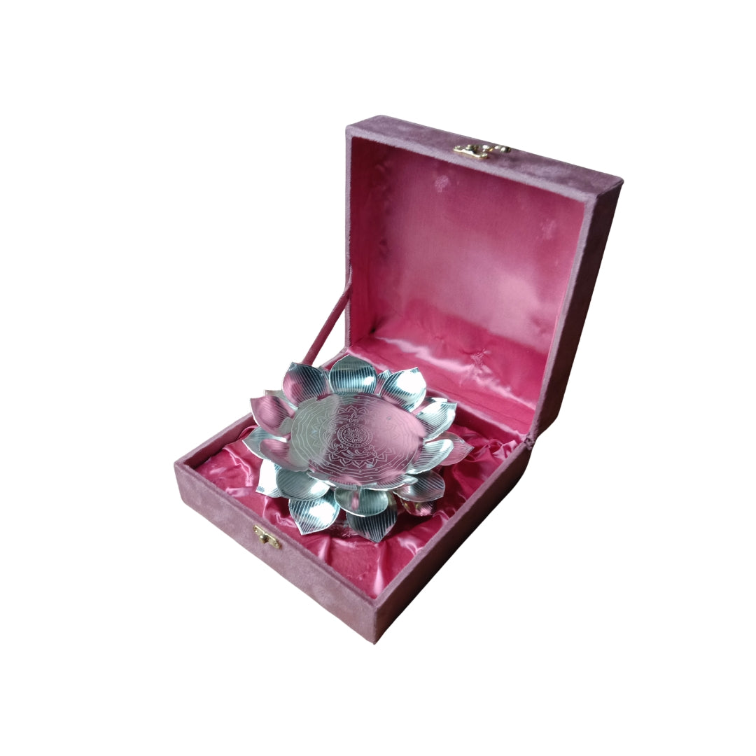Silver Plated Lotus Singhasan with Lacquer Finish | Divine Festive Gift Box