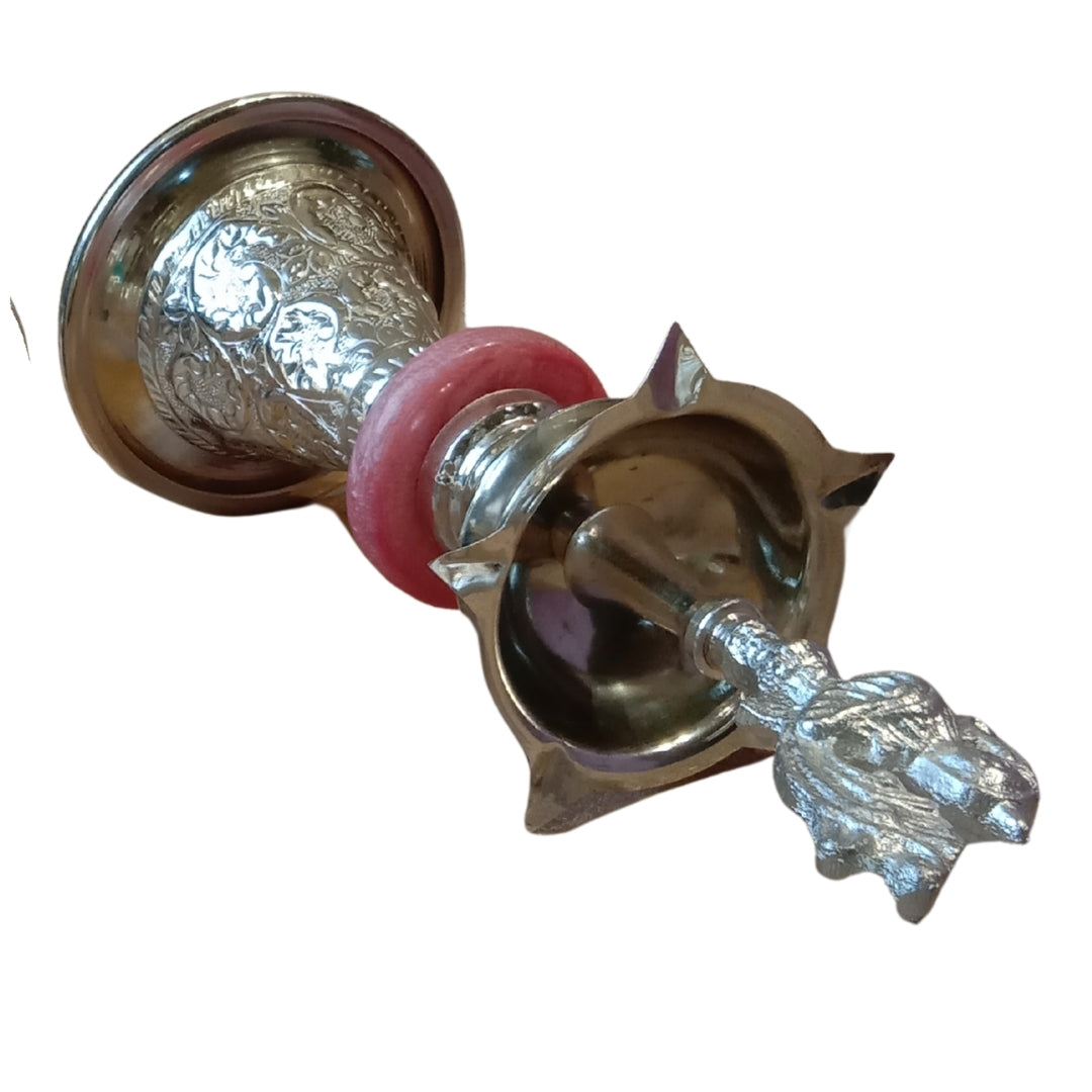 Silver-Plated Peacock Diya  with Velvet Gift Boxe- PINK SINGLE PC