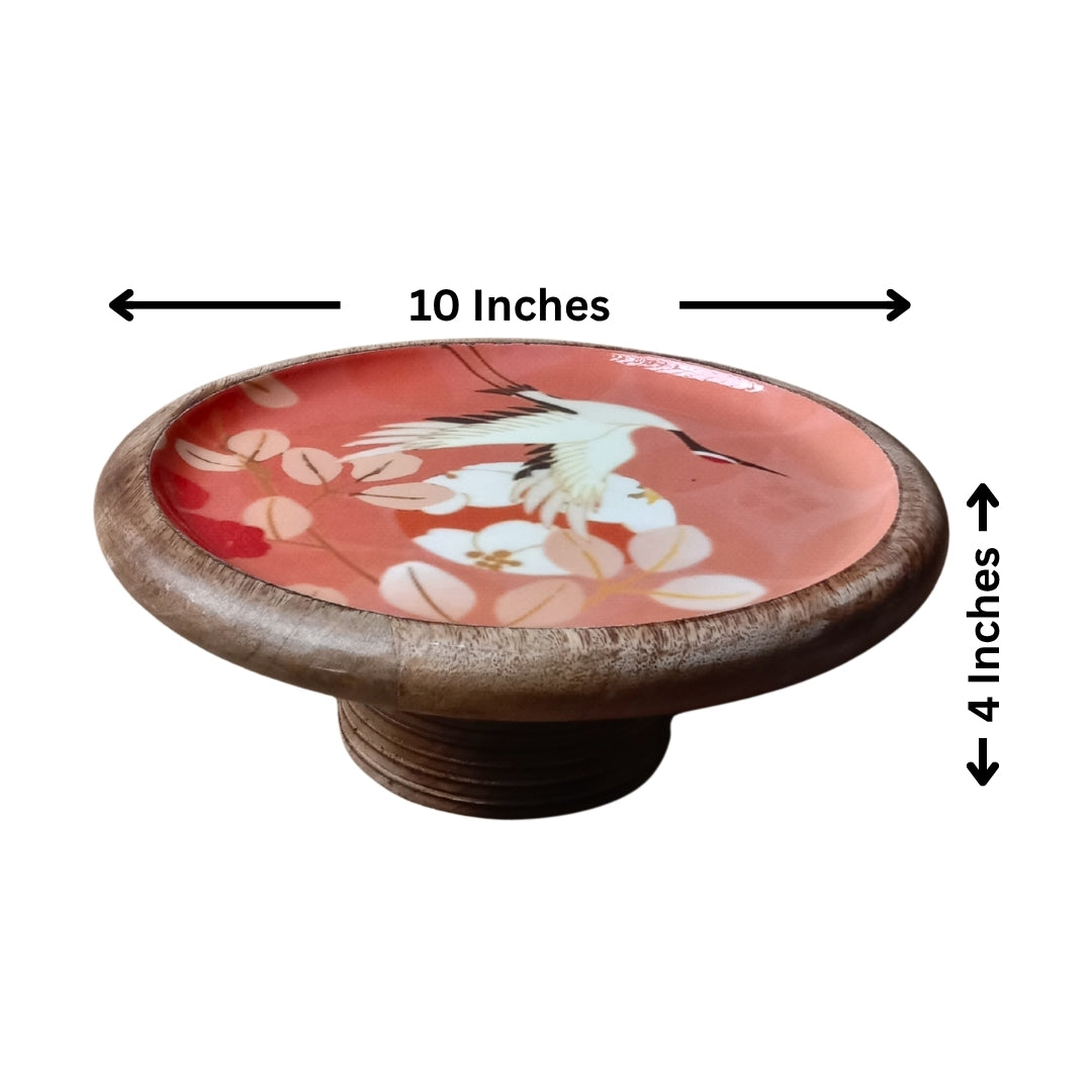 Flamingo Print Enamel & Wooden Cake Stand