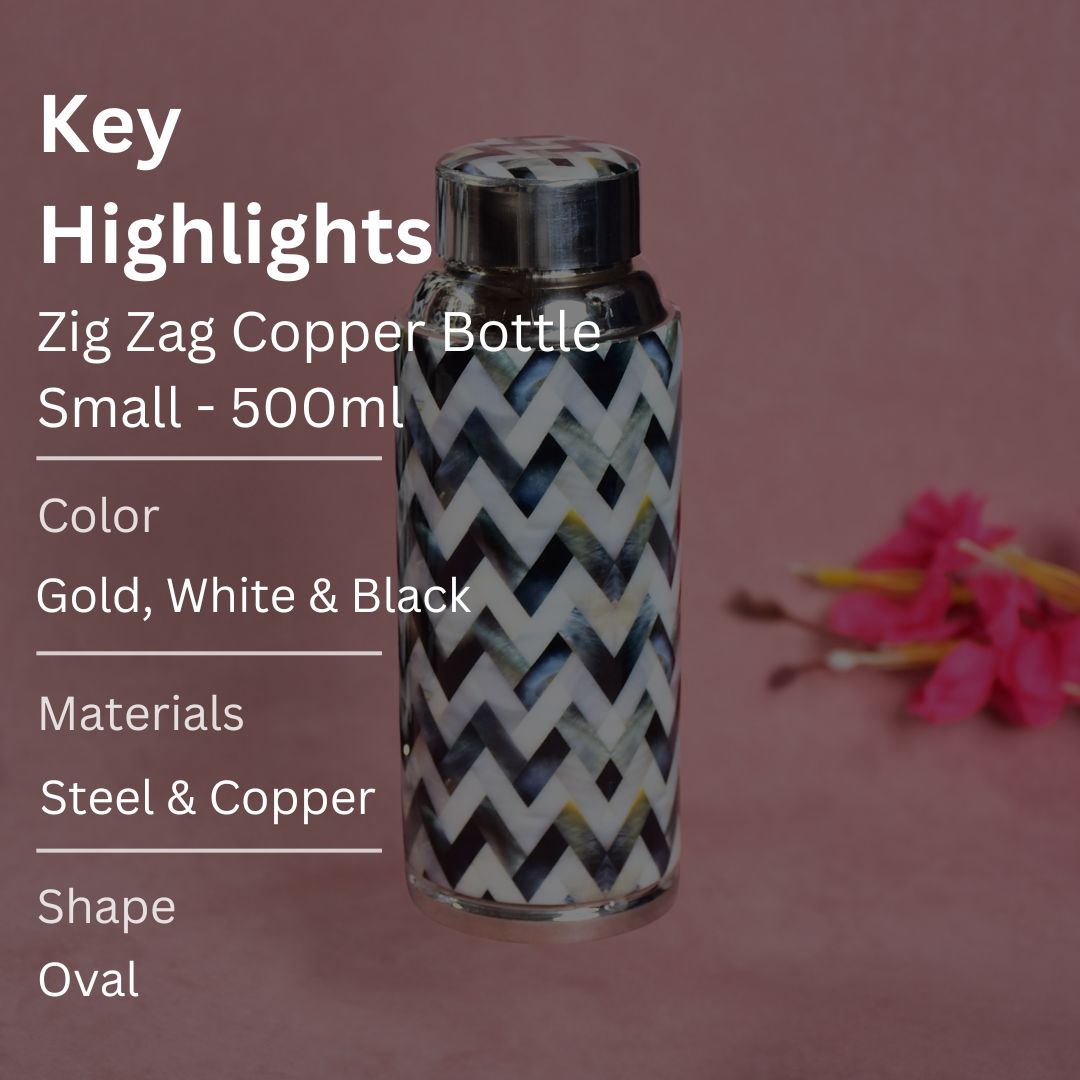 Stainless Steel Copper Insulated Chevron Print & Enamel Bottle Small - 500 ml