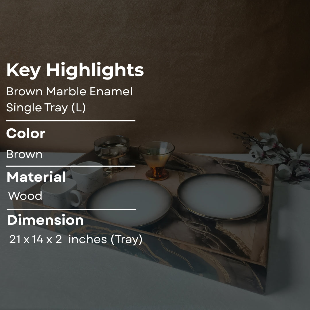 Wooden Brown Marble Print Design Enamel Tray