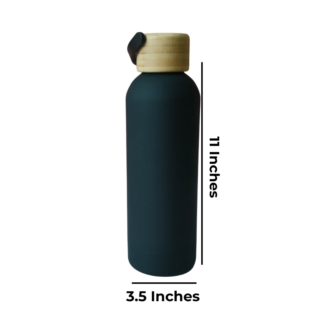 Black Stainless Steel Insulated Bottles With Bamboo Lid And Handles(750ml)