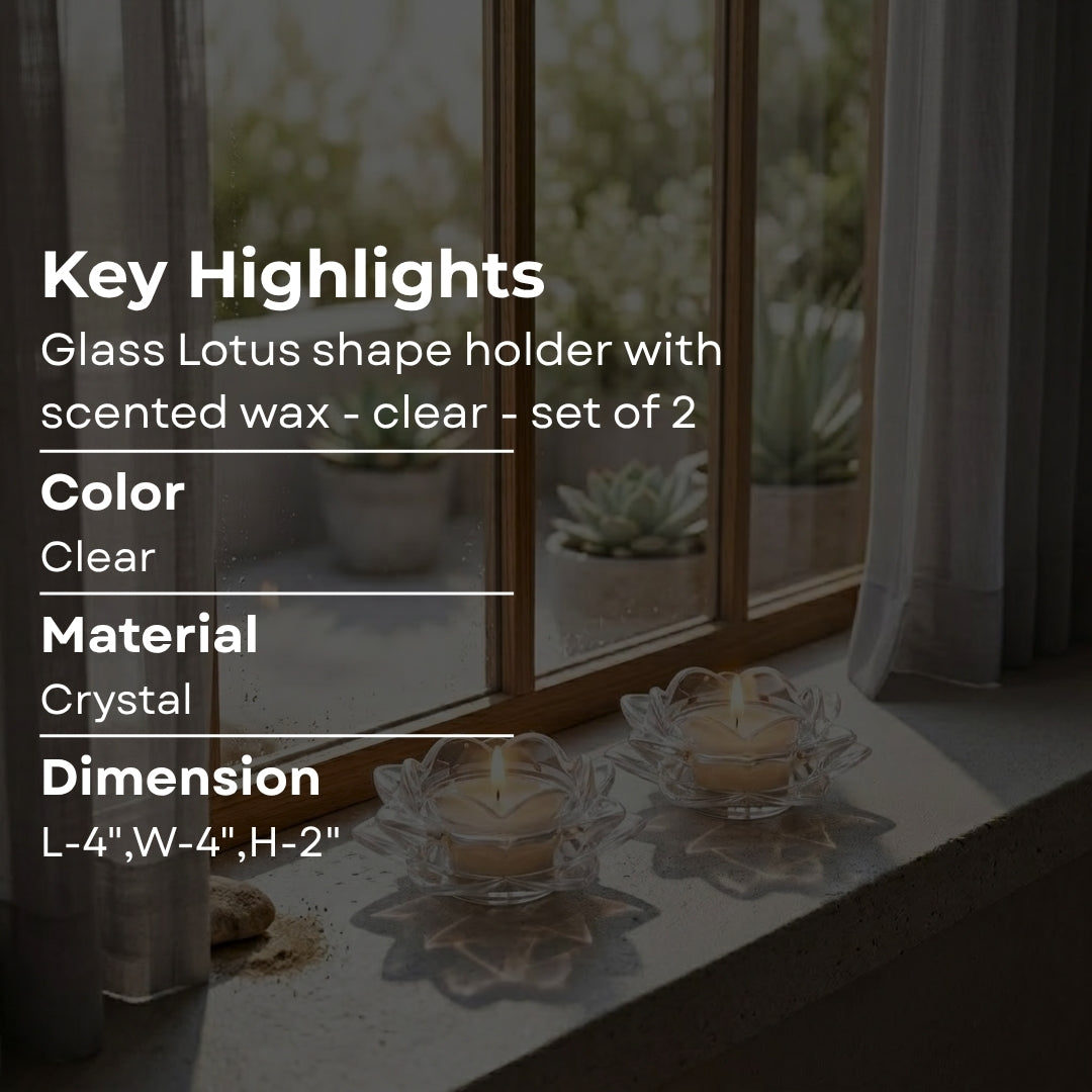 Clear Glass Lotus Candle Holder - Scented Wax Tealight Set (Set of 2)
