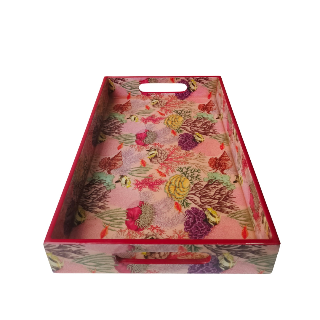 Pink Crafted Enamel Tray Sea Edition