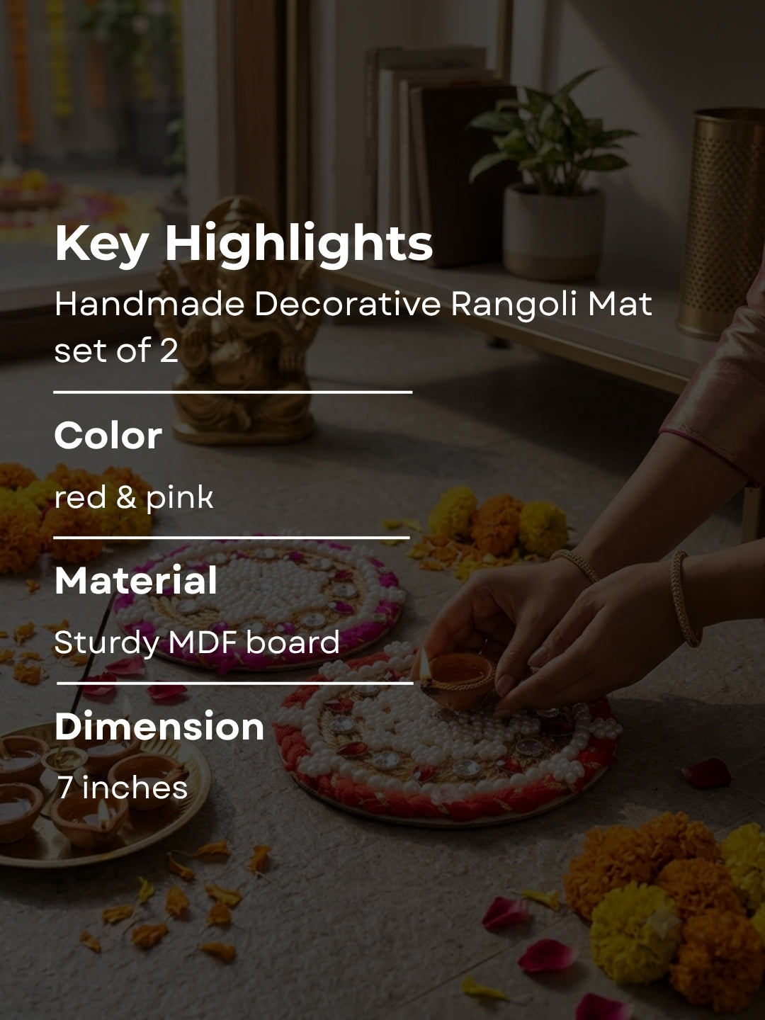 Handmade Beaded & Stone Studded Rangoli Red Mat / rangolis With tea light