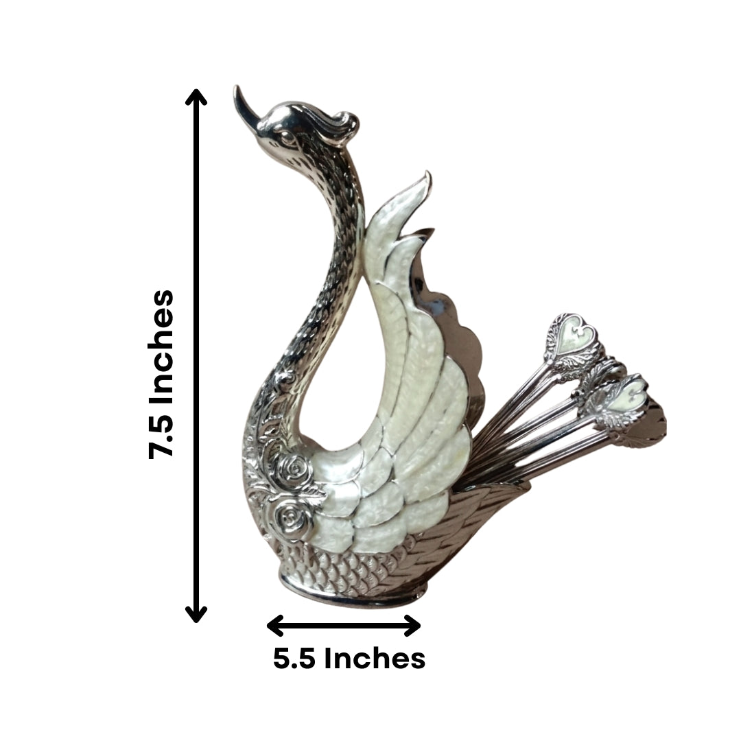 White Metal Swan Holder with Set of 6 Dessert Forks in Premium Gift Box