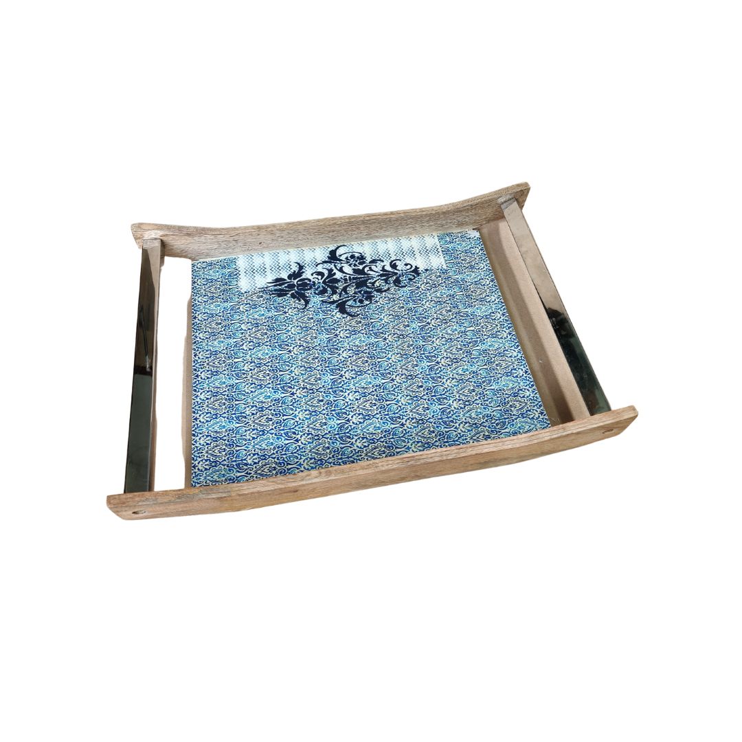 Single Tray - Large Blue Motif Steel Handle