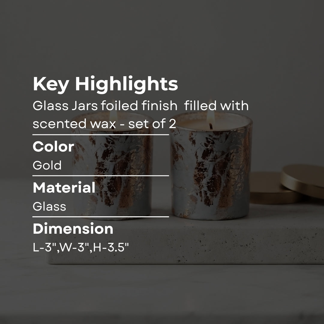 Gold Foil Finish Glass Jar Scented Candles - Set of 2