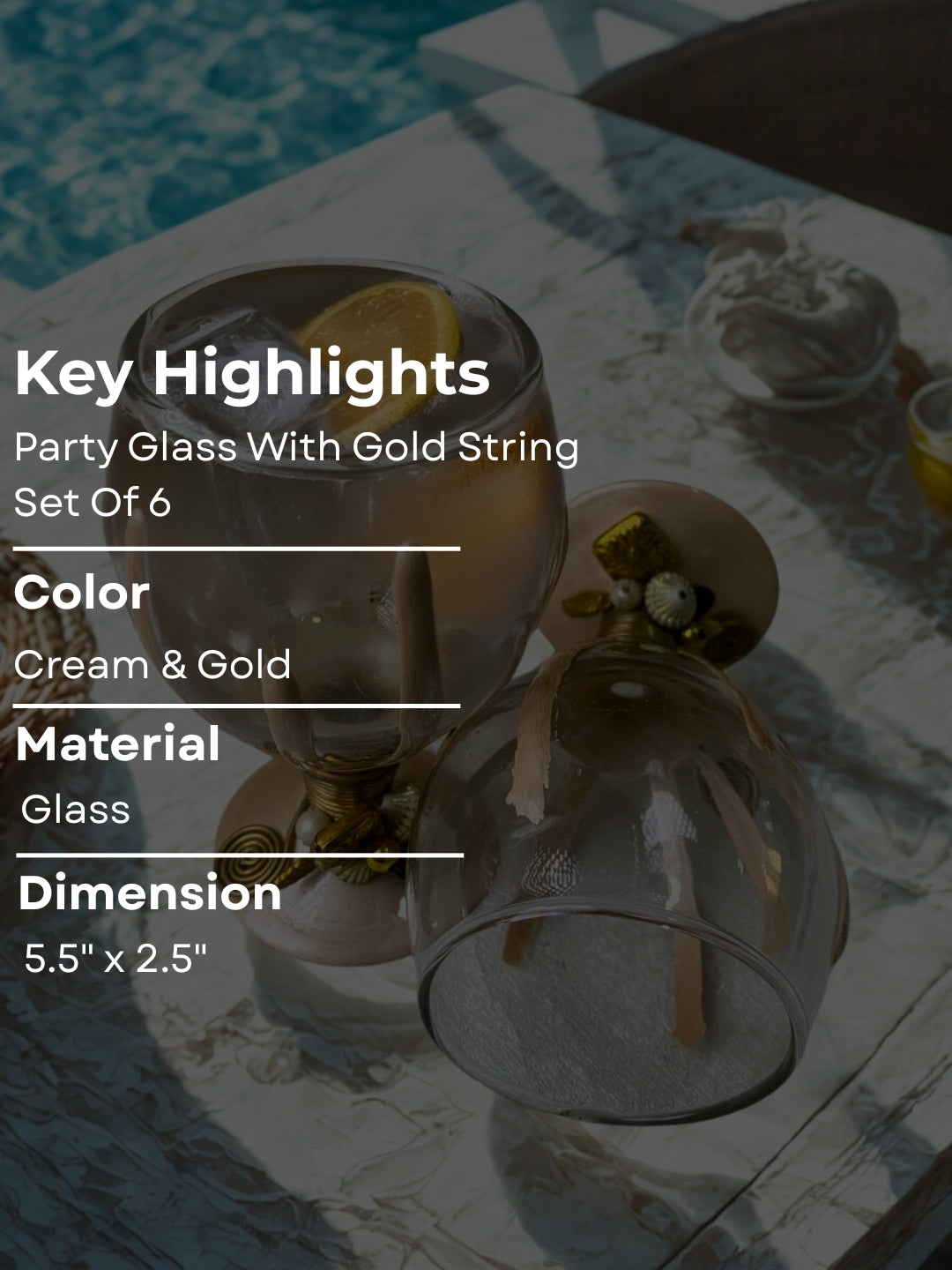 Ivory Resin Mocktail Filigree Glass Set of 6