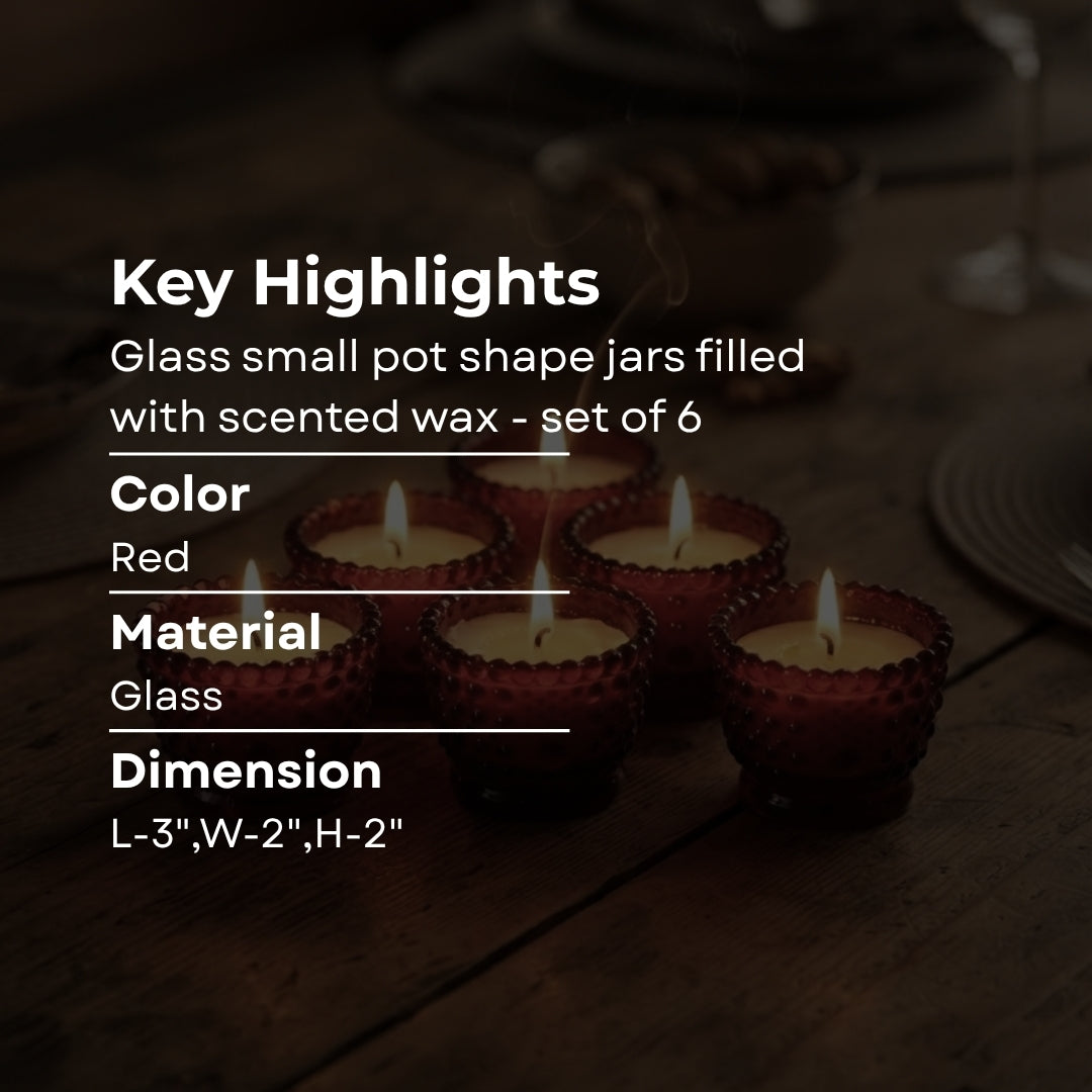 Set of 6 Red Decorative Glass Votive Scented Candles