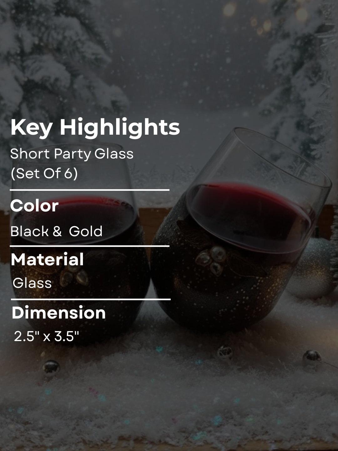 Black Resin Glitter Filigree Glass Set of 6