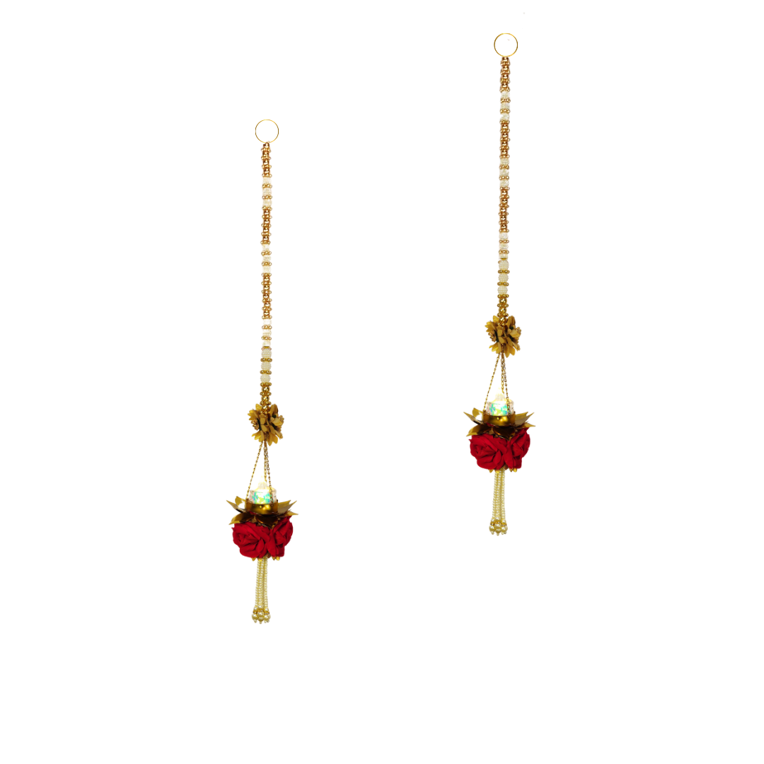 Red Rose Toran With Flower Shape  Side Hanging  Set Of 2