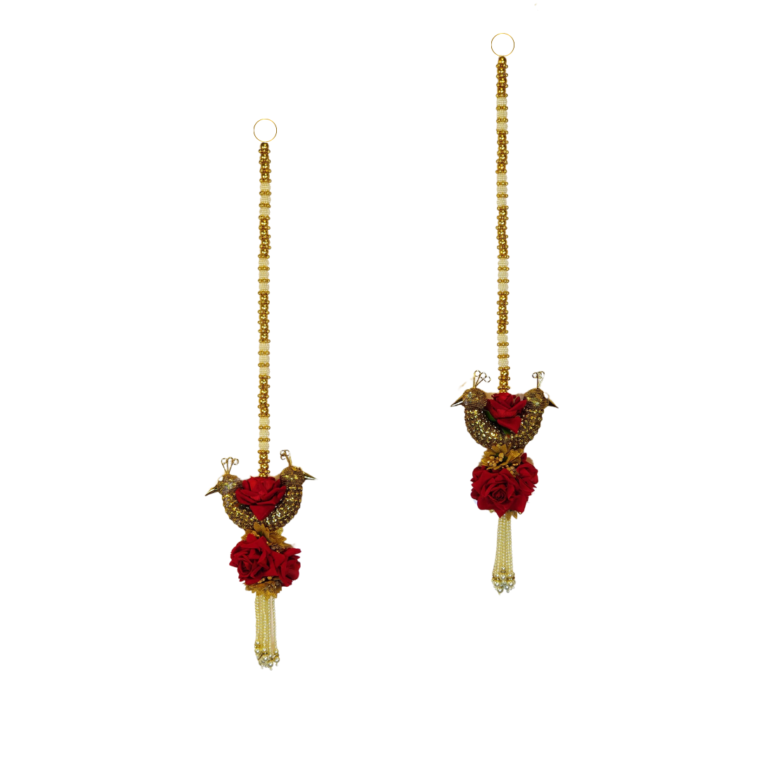 Red Rose Toran With Bird Shape  Side Hanging  Set Of 2