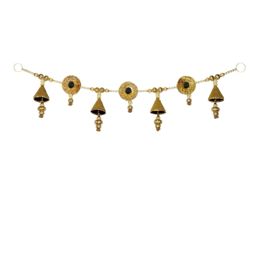 Gold Bell Toran With Gota & Mirror And Side Hanging Set Of 2