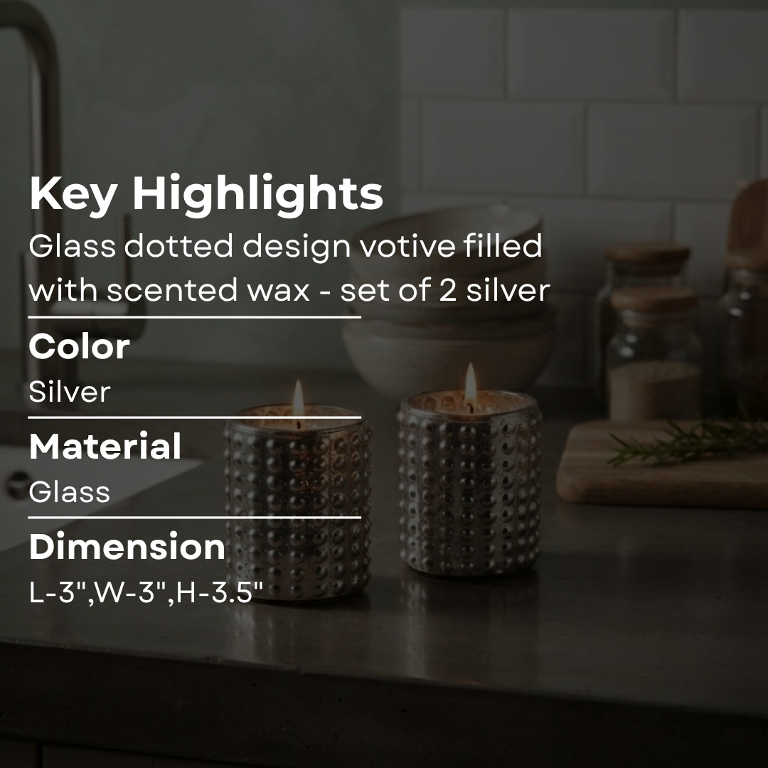 Silver Dotted Glass Votive Candle Holders - Scented Wax Set (Set of 2)