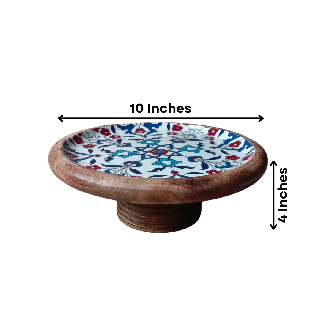 Turkish Print Enamel & Wooden Cake Stand