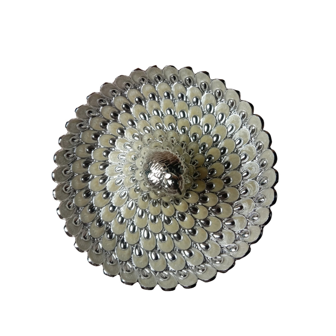 Decorative Silver Peacock Design Round Serving Tray