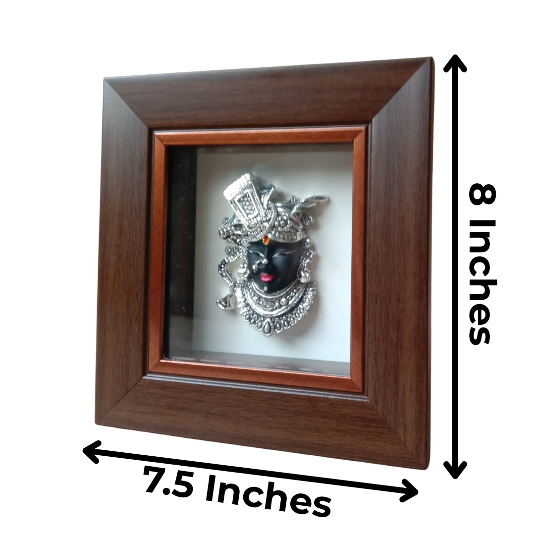 999 Pure Silver Plated Shrinathji Frame | Mukhravind Lord Krishna Idol Black Face Decor