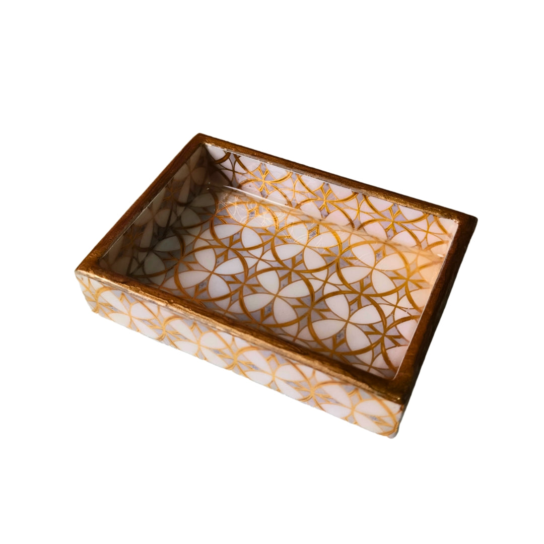 wooden water resistant white gold abstract print & enamelled  Bathroom Set of 4