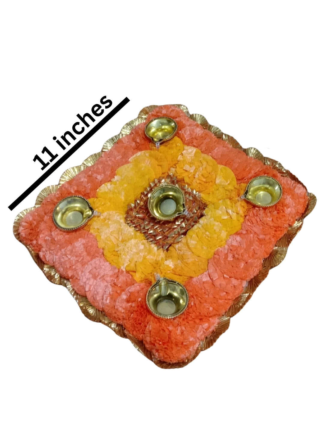 Handmade Square Floral Puja Mat / rangoli Set of 2 with Golden LED Diyas