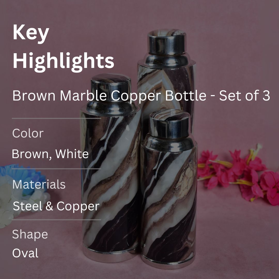 Brown Marble Copper Bottle - Set Of 3