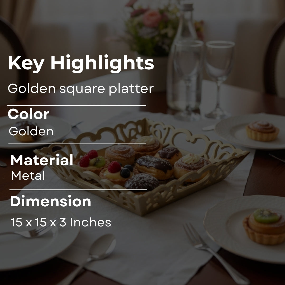 Metal Cutwork Dull Gold Tray