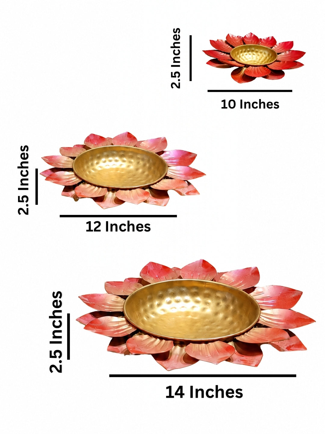 Metal red & gold colour lotus shape urli - set of 3