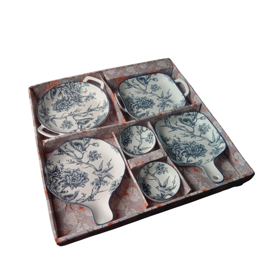 Blue & White Floral Ceramic Platter & Bowl Gift Set