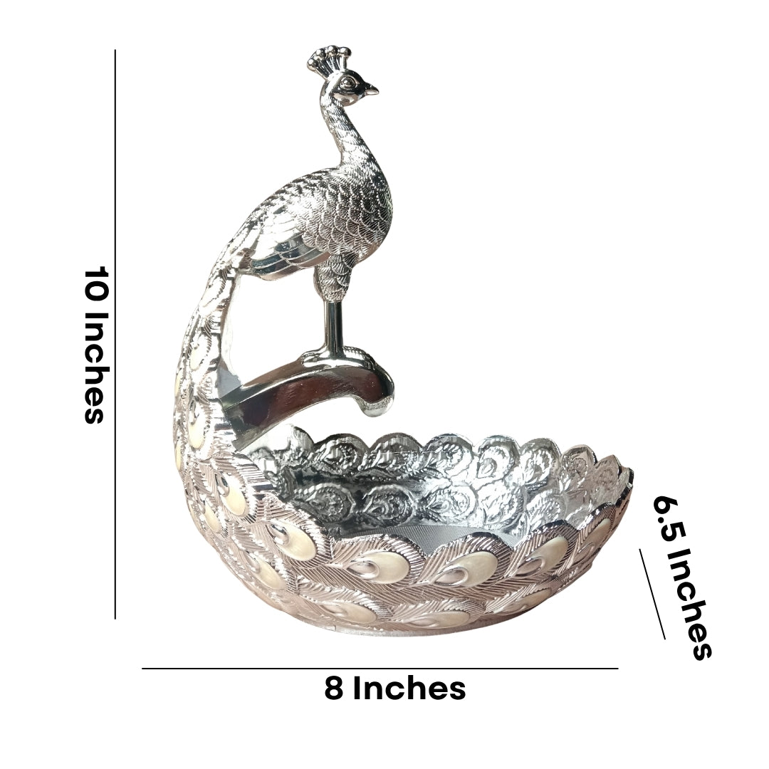 Decorative Silver Peacock Design Bowl