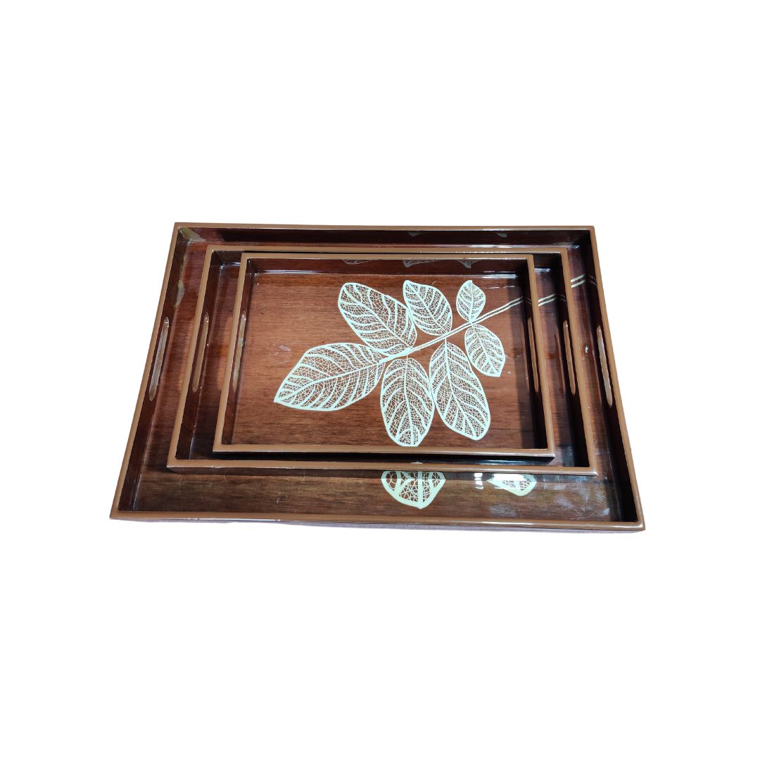 Set Of 3 Tray - Brown Leaf