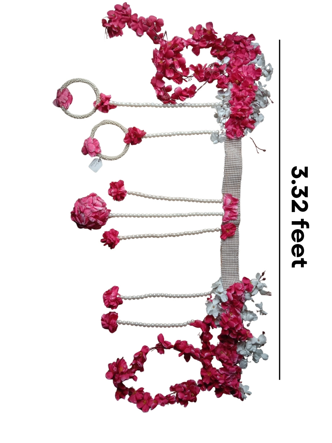 Artificial dark pink & white flower with moti ring toran