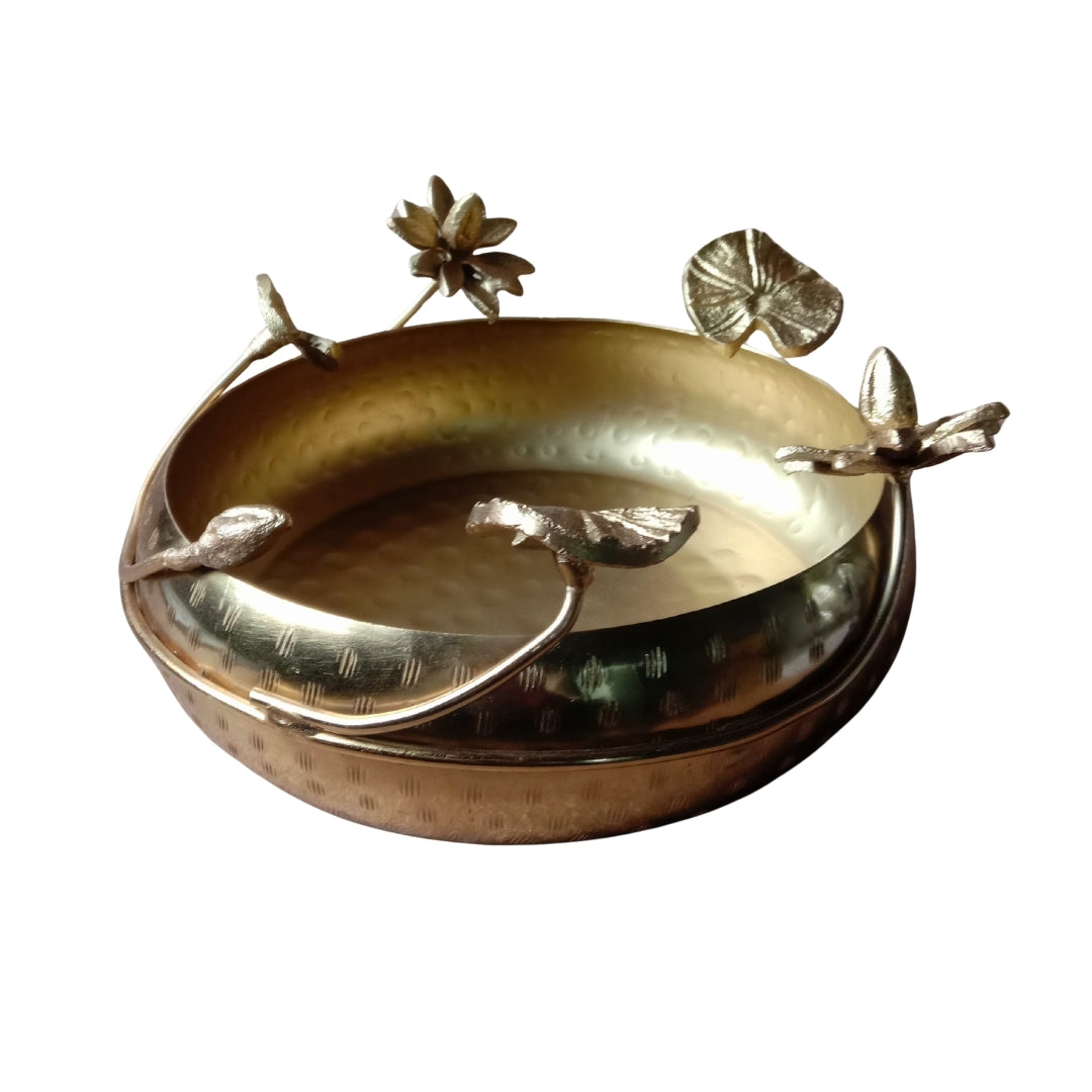 Decorative Brass Lotus Floating Bowl with Flowers