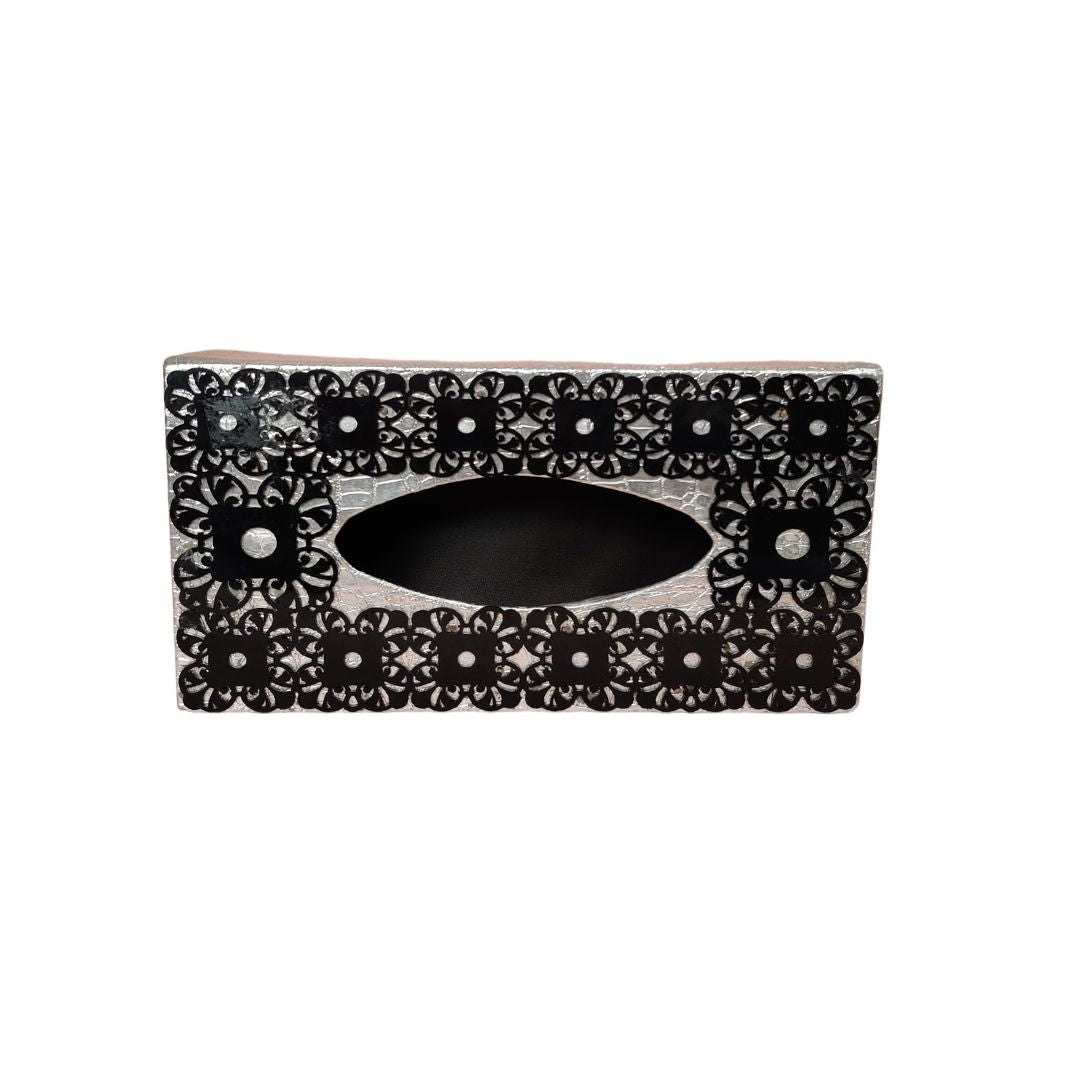 Tissue Box - Black & Silver Leatherette