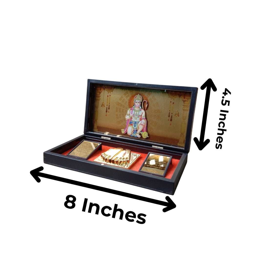 24K Gold Plated Hanuman Ji Idol with Sacred Charan Paduka Pooja Box