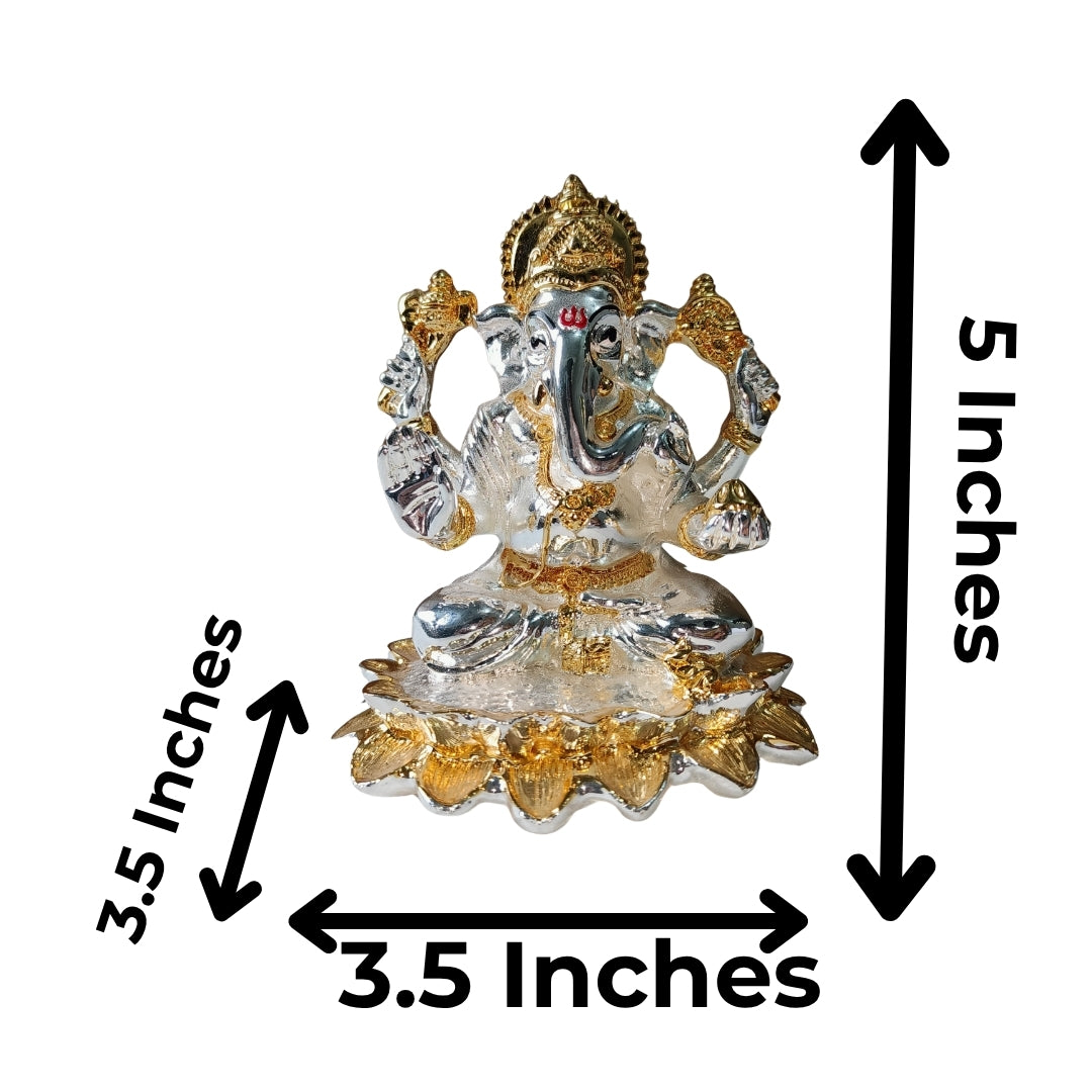 The Home Co. Majestic Lord Ganesha Idol | 999 Pure Silver & 24K Gold Plated Ganpati Murti on Lotus | Premium Fiber Vastu Decor & Corporate Gifting