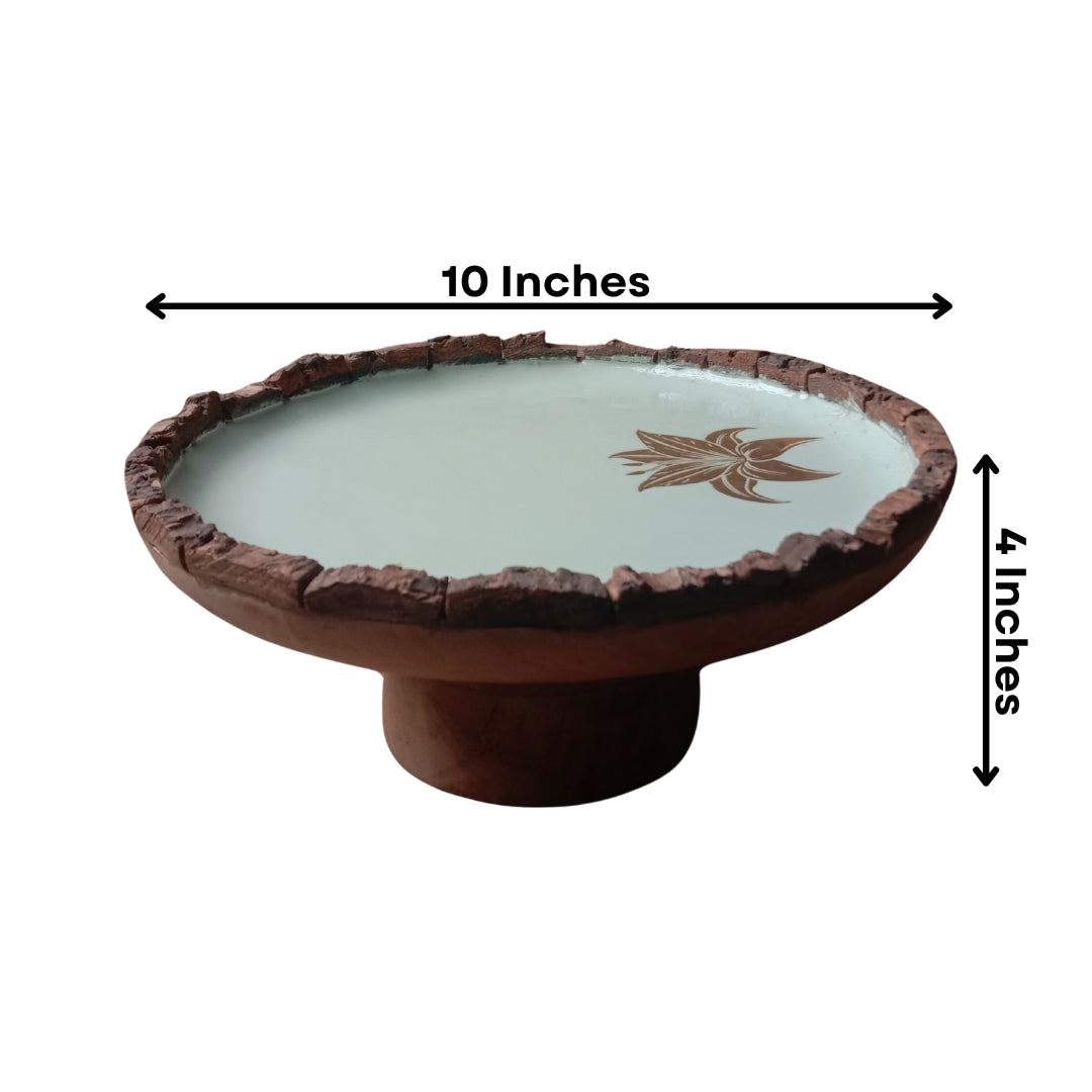 Green Enamel Wooden Cake Stand with Tulip Foil Print