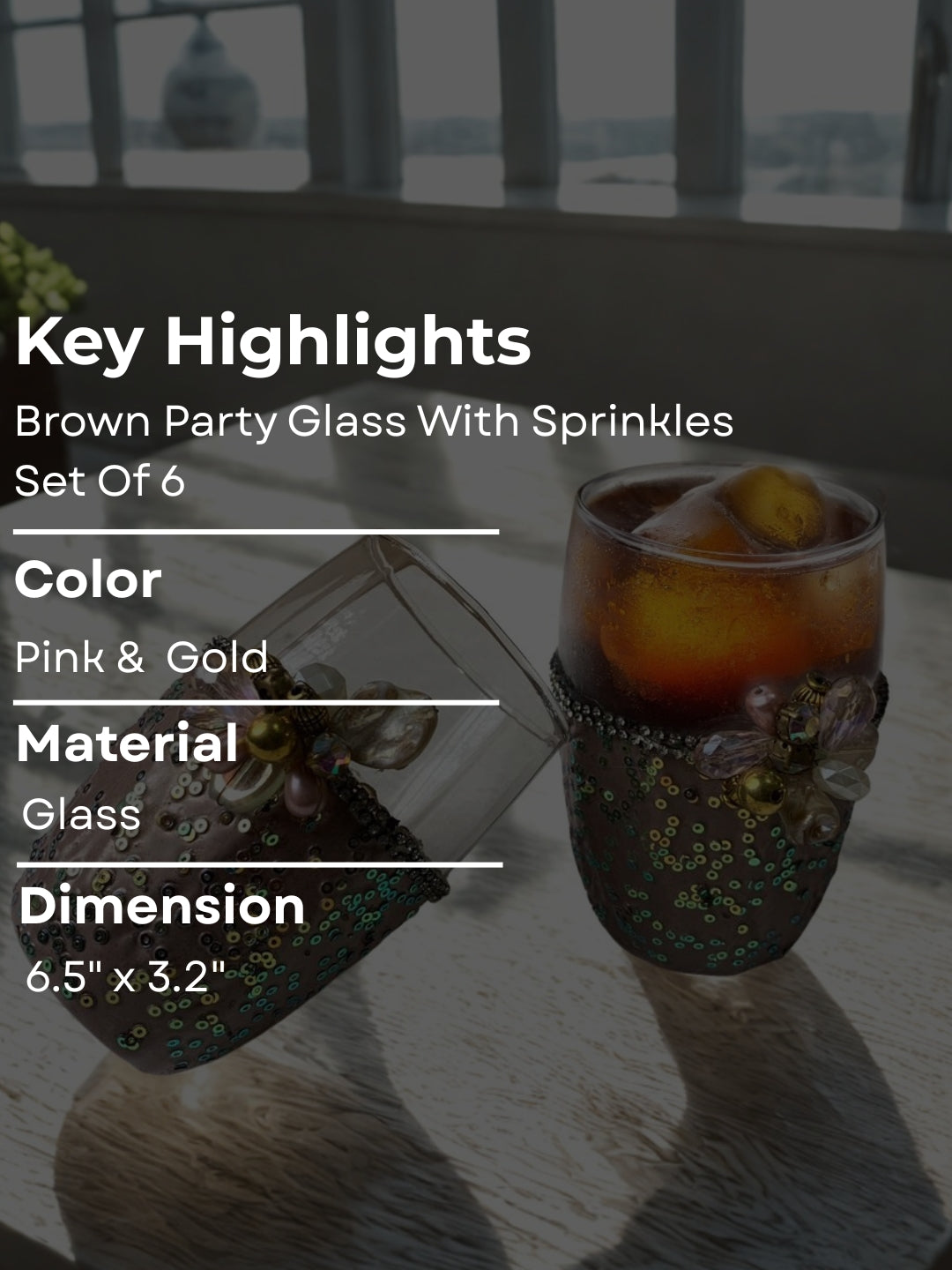 Mauve Resin Glitter Filigree Glass Set of 6