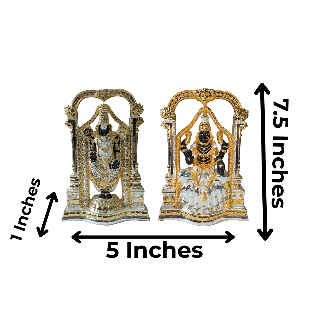 The Home Co. 999 Pure Silver & 24K Gold Plated Tirupati Balaji & Padmavathi Murti Set | Premium Dual-Tone Divine Idols for Mandir & Corporate Gifting