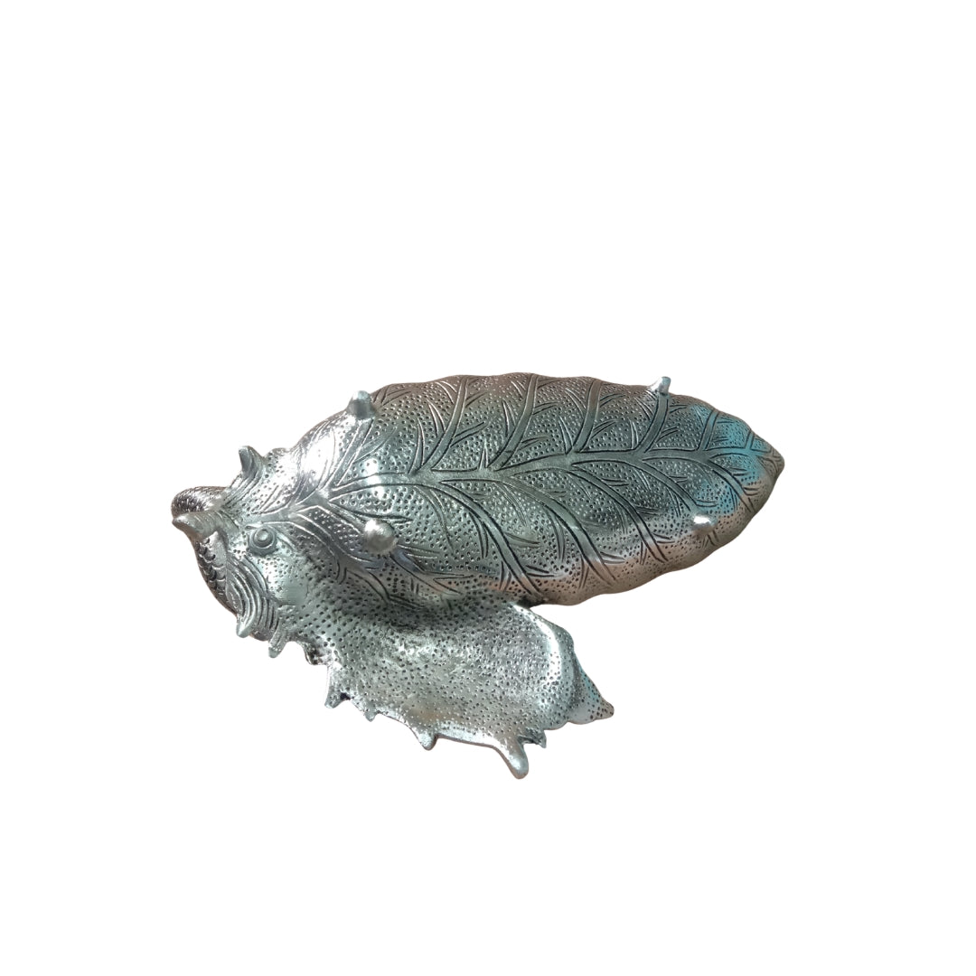 Silver Plated Peacock Design Decorative Tray in Turquoise Velvet Box